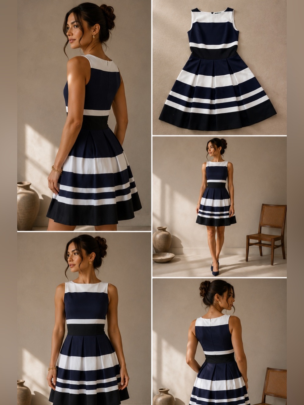 Ralph Lauren LRL Keyla Fit Flare Dress Navy Stripe Preppy Classic Womens 4 / Sm